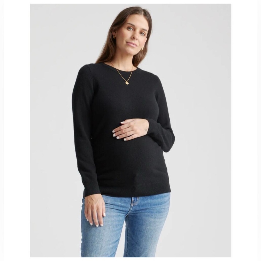 QUINCE Black Mongolian Cashmere Maternity Crewneck Sweater Size S